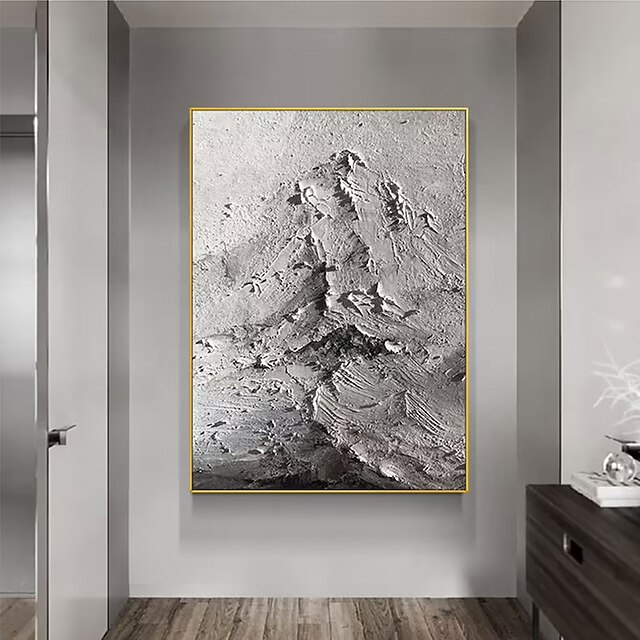 Home & Garden Wall Art | Handmade Oil Painting Canvas Wall Art Decoration Abstract Texture Painting Grey Mountains for Home Deco