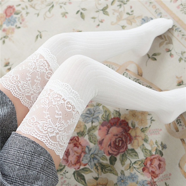  Moda Seksi Kadın's Çorap Dantel Günlük Çoraplar Elbise ve Pantolon Çorapları Orta Günlük Beyaz 1 çift