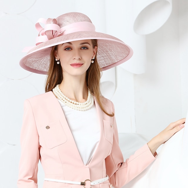  Hats Flax Bowler / Cloche Hat Bucket Hat Sinamay Hat Wedding Evening Party Horse Race Ladies Day Melbourne Cup Elegant Elegant & Luxurious Romantic With Bowknot Headpiece Headwear