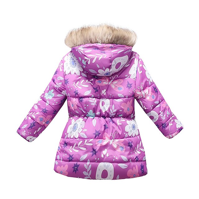 Baby & Kids Girls Clothing | Kids Girls Down Coat Long Sleeve Black Purple Pink Butterfly Fox Fur Collar Fall Winter Active Stre