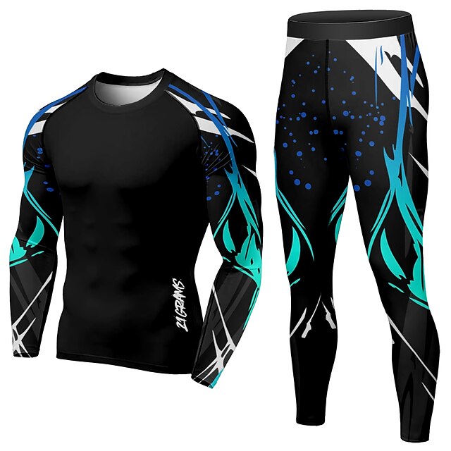 Sports & Outdoors Running, Jogging & Walking | 21Grams® Mens 2 Piece Activewear Set Geometric Compression Suit Athletic Athleisu