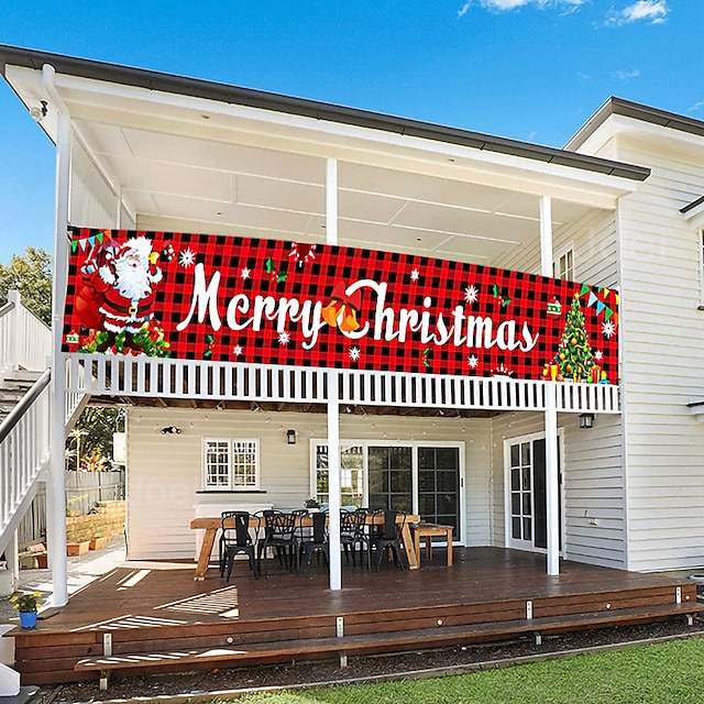  Merry Christmas Banner, Outdoor Christmas Banner Decorations, Xmas Outdoor & Indoor Hanging Decor, Christmas Holidays Party Decor Supplies 300*50cm (10ft*18.9 Inch)
