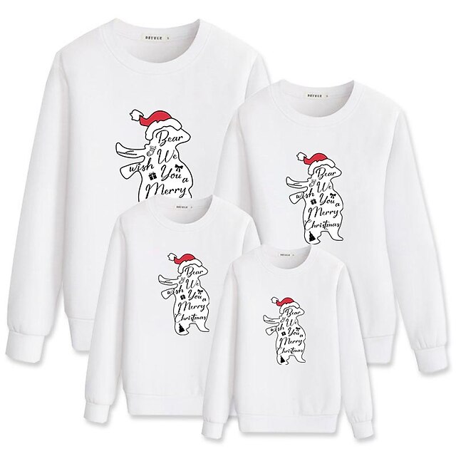 Baby & Kids Matching Outfits | Tops Family Look Cotton Cartoon Graphic Christmas Gifts Print White Black Red Long Sleeve Basic M