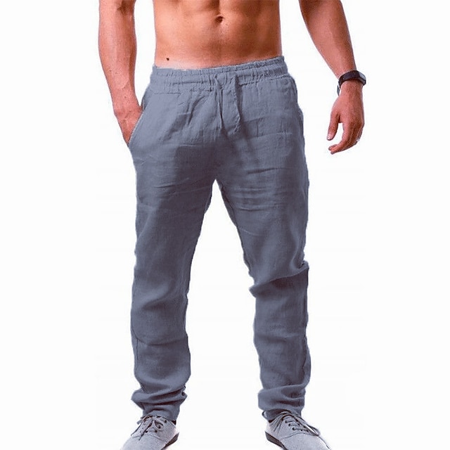 Yutdeng Heren Casual Katoen Linnen Broek Losse Brede Pijpen 3/4 Capri Broek Trekkoord Broek Elastische Taille Broek Harem Yoga Lichtgewicht Zomer Strand Reizen Broek met Zakken, Wit, M