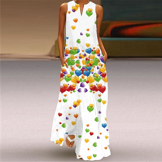 

Women's Shift Dress Maxi long Dress Green White Black Sleeveless Heart Color Block Geometric Pocket Print Summer Crew Neck Stylish Elegant Casual 2022 5XL S M L XL XXL 3XL 4XL