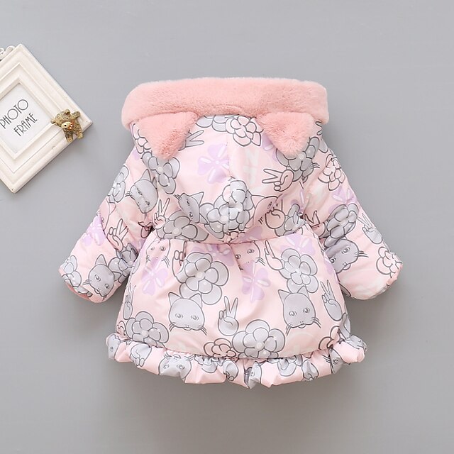 Baby & Kids Girls Clothing | Toddler Girls Coat Long Sleeve Blue Blushing Pink Cartoon Graphic Animal Cotton Daily Outdoor Adora