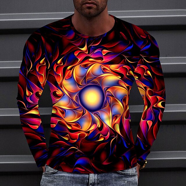 Men's Colorful Graphic Circle T Shirt Tee Long Sleeve T shirt 3D Print Round Neck Shirt Fashion Designer Casual Casual Daily Weekend Red Spring & Fall Cross-Seasons Clothing Apparel Normal S M L XL 6