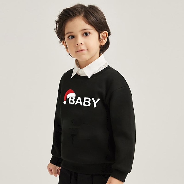 Baby & Kids Matching Outfits | Tops Family Look Cotton Letter Christmas Gifts Print Black Long Sleeve Basic Matching Outfits / F