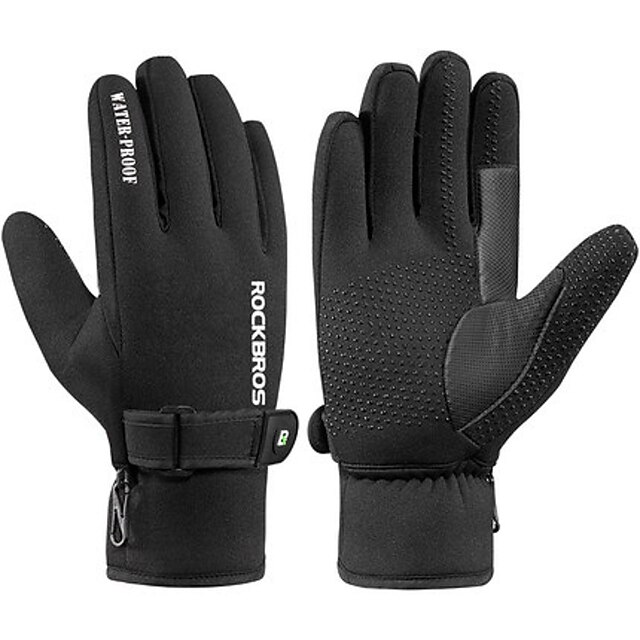 ROCKBROS Bike Glove Winter Full-finger Warm Windproof Outdoor Sports Glove Black 