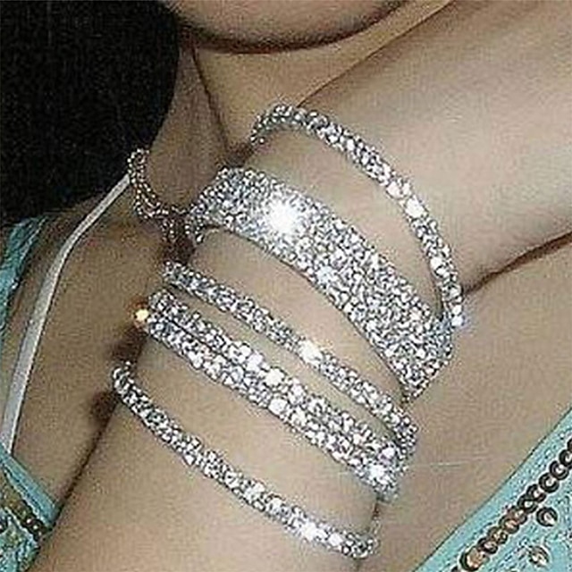  kristalli joustava rannekoru naisille ainutlaatuinen muotoilu muoti korut hopea hääjuhliin rento päivittäinen naamiainen kihlajuhla hopeoitu jäljitelmä timantti erilaisia yhteissijoitusjärjestelmiä