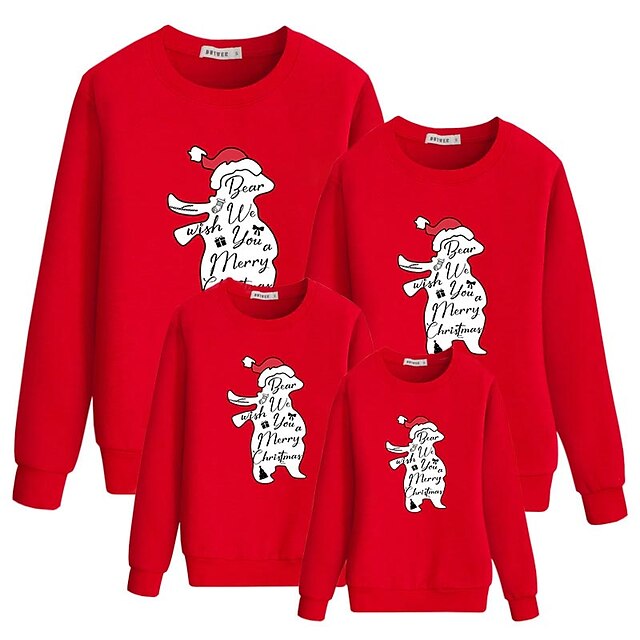 Baby & Kids Matching Outfits | Tops Family Look Cotton Cartoon Graphic Christmas Gifts Print White Black Red Long Sleeve Basic M