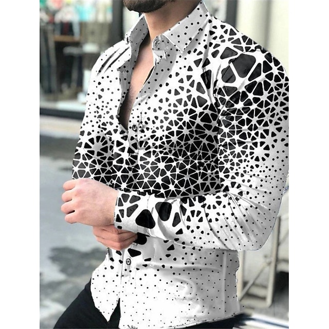  Herre Skjorte Grafisk skjorte Geometri Krave Hvid udendørs Afslappet Langærmet Trykt mønster Knap ned Tøj Mode Designer Afslappet Bekvem