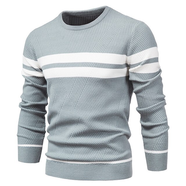 Men's Sweater Pullover Sweater Jumper Knit Knitted Striped Crew Neck Stylish Outdoor Home Clothing Apparel Fall Winter Black Blue S M L 17