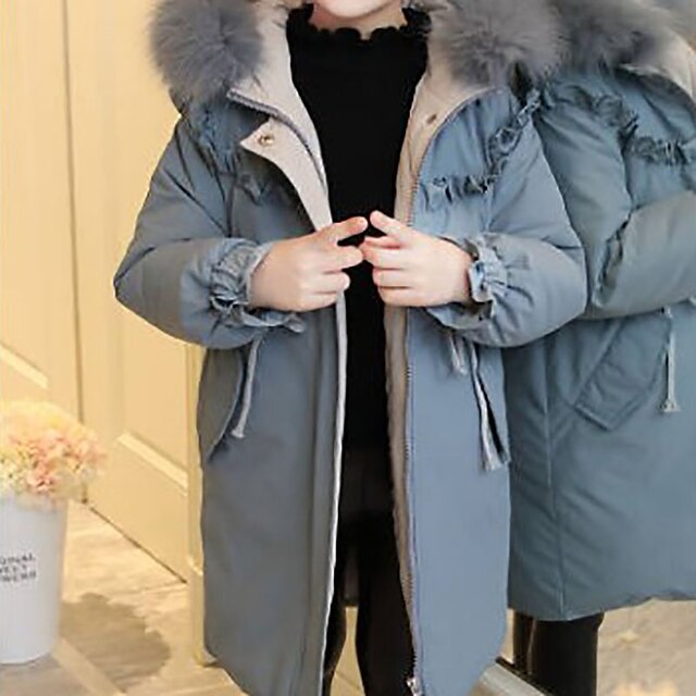 Baby & Kids Girls Clothing | Kids Girls Down Coat Long Sleeve Blue Gray Plain Pocket Fall Winter Active Street 3-12 Years / Basi