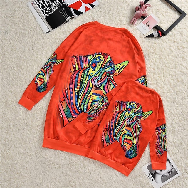 Baby & Kids Matching Outfits | Mommy and Me Tops Sweatshirt Letter Animal Sports & Outdoor Print Green Black Orange Long Sleeve 