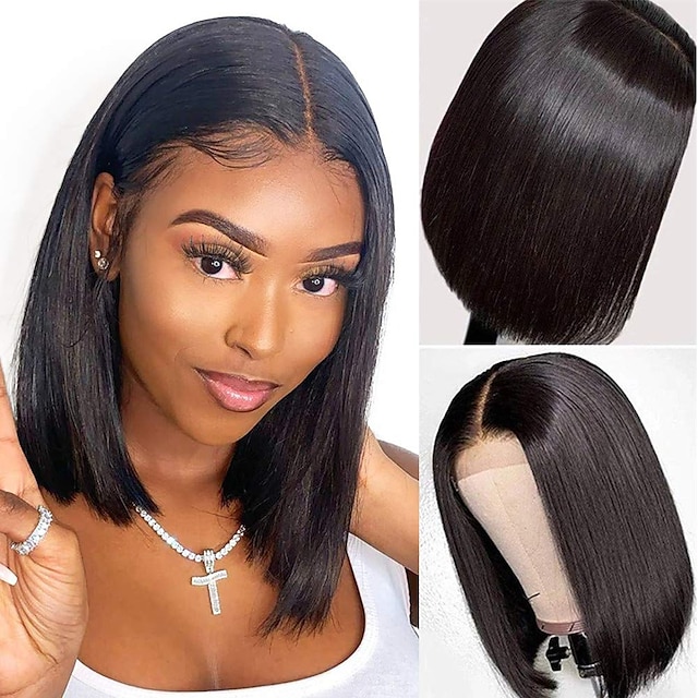  Short Bob Wigs Human Hair Lace Front Wigs Brazilian Virgin Human Hair 4x4 Lace Closure Straight Bob Wigs for Black Women Pre Plucked with Baby Hair Remy Hair 9A Lace Front Wigs Human Hair Wigs