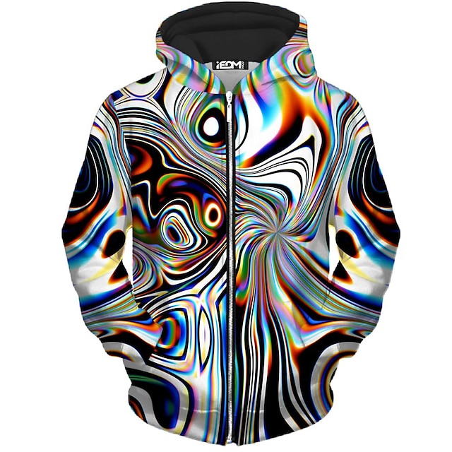  Men's Abstract Graphic Prints Hoodie Hoodies Sweatshirt Streetwear Casual Long Sleeve Hooded Daily Sports Black And White Zipper Print Spring &  Fall Designer