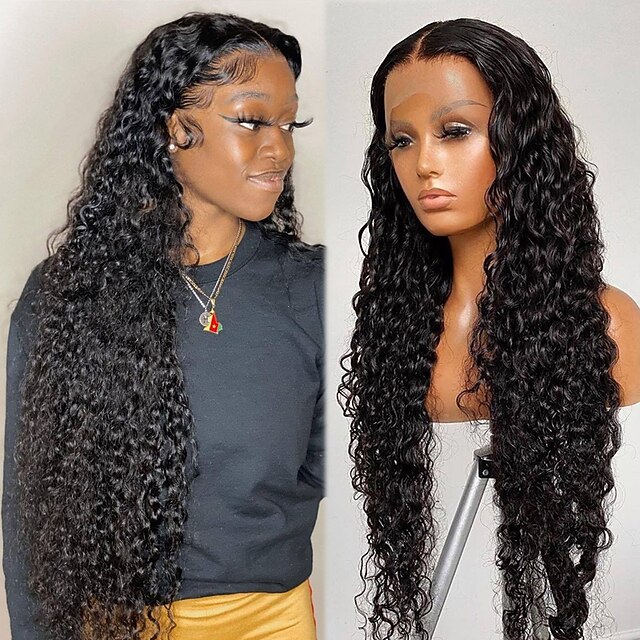 

150% 180% 13x4 Lace Wave Wig Transparent Lace Frontal Wigs T Part 180 Density Remy Brazilian Curly Water Wave Lace Front Human Hair Wigs