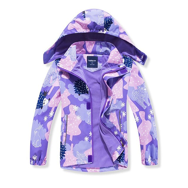 Baby & Kids Girls Clothing | Kids Girls Coat Long Sleeve Green Blue Purple Floral Pocket Fall Winter Active Street 3-10 Years / 