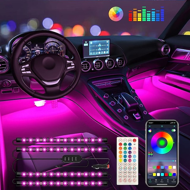  Interior Car Strip Lights 4PCS 48LEDs Keepsmile Car Accessories Led Lights APP Control with Remote Music Sync Color Change RGB Under Dash Car Lighting with Charger 12V 2A LED Lights for Voice Control