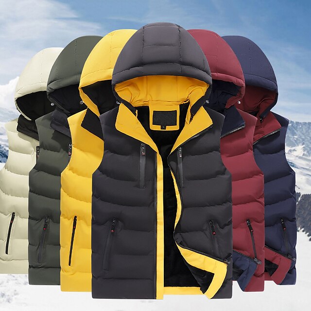  Men's Hiking Vest Quilted Puffer Vest Winter Outdoor Thermal Warm Windproof Breathable Lightweight Outerwear Winter Jacket Trench Coat Skiing Fishing Climbing Black khaki Dark Blue Red Army Green
