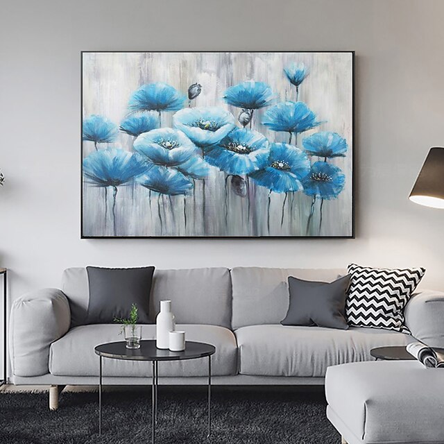 Home & Garden Wall Art | Oil Painting Handmade Hand Painted Wall Art Modern Abstract Blue Flower Home Decoration Decor Rolled Ca