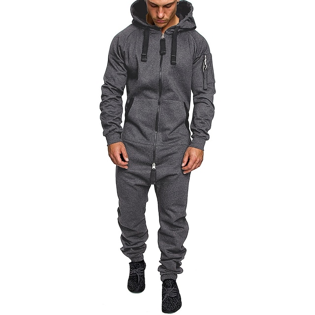 Sports & Outdoors Running, Jogging & Walking | Mens Full Zip One-piece Jumpsuit Tracksuit Sweatsuit Street Casual Winter Long Sl