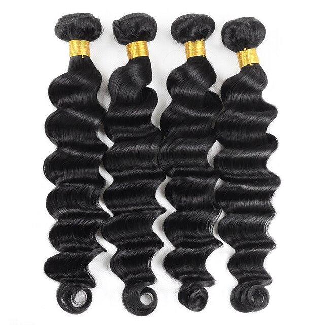 

Ishow Women's 4 Bundles Human Hair Weaves 8A Plain Pure Fake Hair Curtain Loose Deep Wave 4 Pieces Combination 100% Human Woven Peruvian Hair
