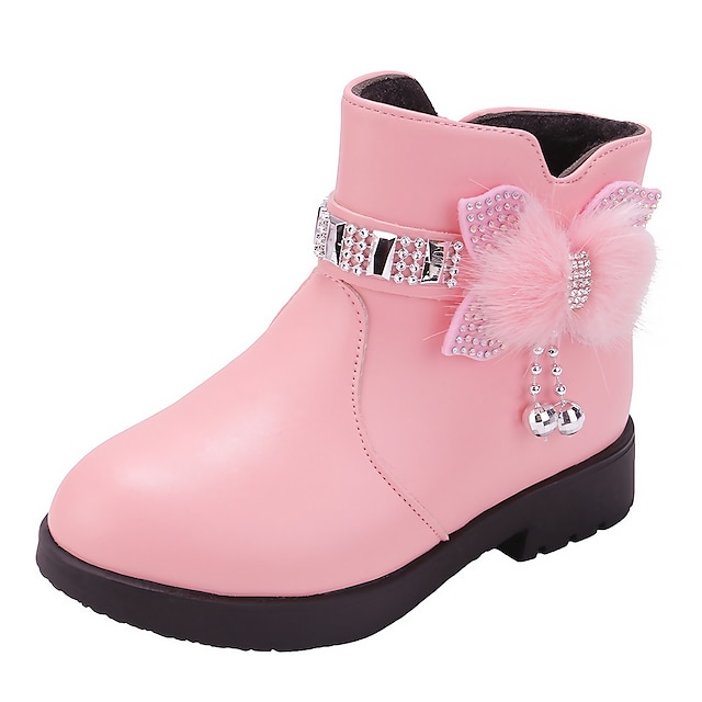  Girls' Boots Ankle Boots Bowknot PU Big Kids(7years +) Little Kids(4-7ys) Gift Daily New Year Crystal / Rhinestone A Black Pink Winter Spring