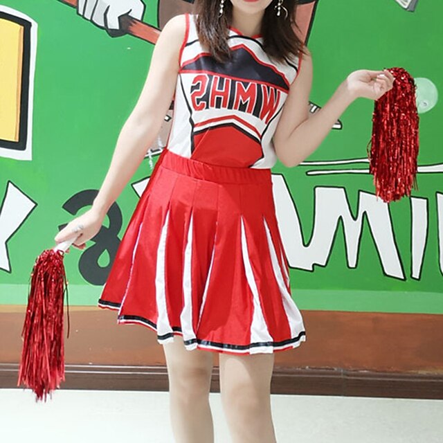  Cheerleader Skirt Cosplay Costume Outfits Adults' Women's Cosplay Halloween Christmas Halloween Festival / Holiday Polyester Blue / Red Women's Easy Carnival Costumes / Top / Skirts