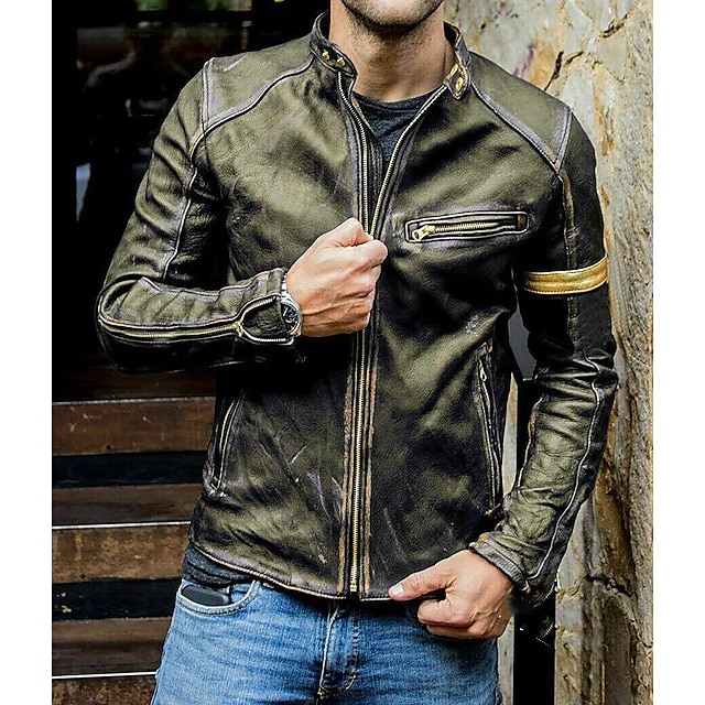 Mens Clothing Mens Outerwear | Mens Fashion Motorcycle Jacket Stand Collar Vintage Cool Zipper Pockets Faux Leather Coat Casual 