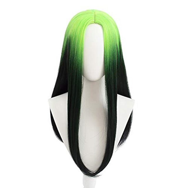  cosplay peruk 123 vågig mittdel peruk 26 tum fluorescerande grön enfärgad syntetiskt hår 70 tums modedesign för kvinnor svart