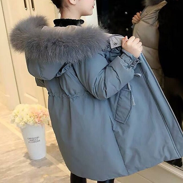 Baby & Kids Girls Clothing | Kids Girls Down Coat Long Sleeve Blue Gray Plain Pocket Fall Winter Active Street 3-12 Years / Basi