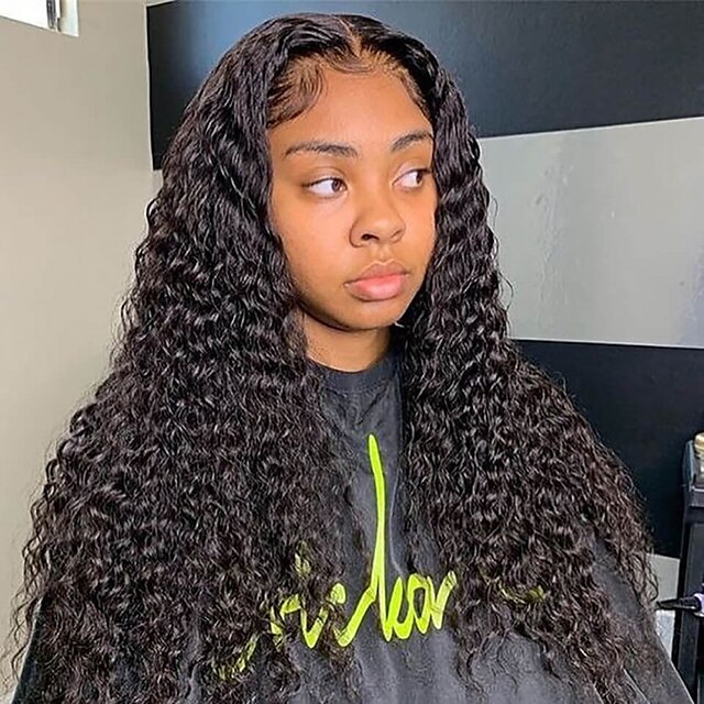 

Remy Human Hair 13x4 Lace Front Wig Free Part Brazilian Hair Deep Wave Black Wig 150% Density Women For Women's 20 inch Human Hair Lace Wig Lightinthebox wigs / Daily Wear