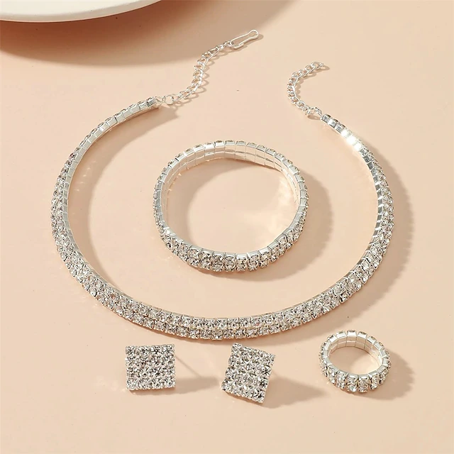 Bridal Jewelry Sets 1 set Alloy 1 Necklace 1 Bracelet 1 Ring Earrings Women's Fashion Personalized Stylish Classic Precious Blessed Geometric Jewelry Set For Wedding Special Occasion Party Evening 6