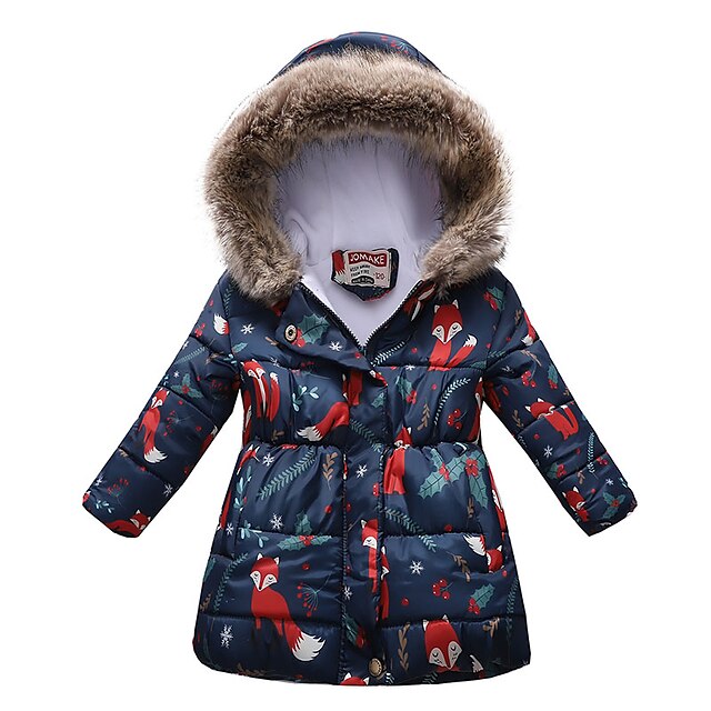 Baby & Kids Girls Clothing | Kids Girls Down Coat Long Sleeve Black Purple Pink Butterfly Fox Fur Collar Fall Winter Active Stre