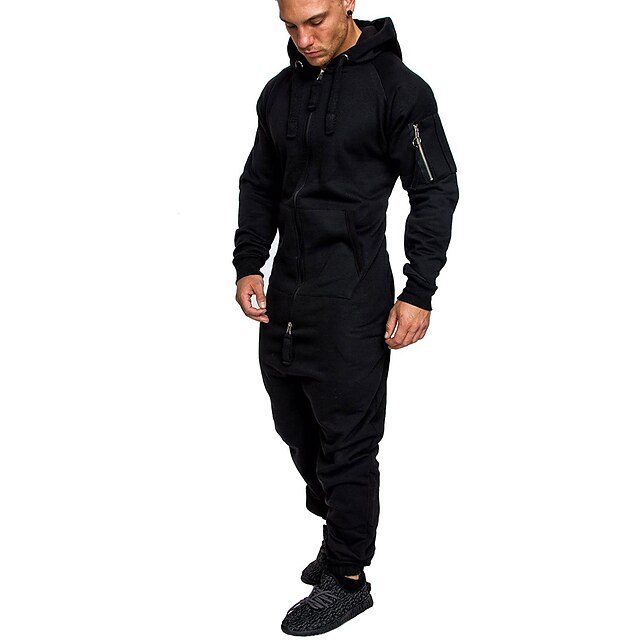 Sports & Outdoors Running, Jogging & Walking | Mens Full Zip One-piece Jumpsuit Tracksuit Sweatsuit Street Casual Winter Long Sl