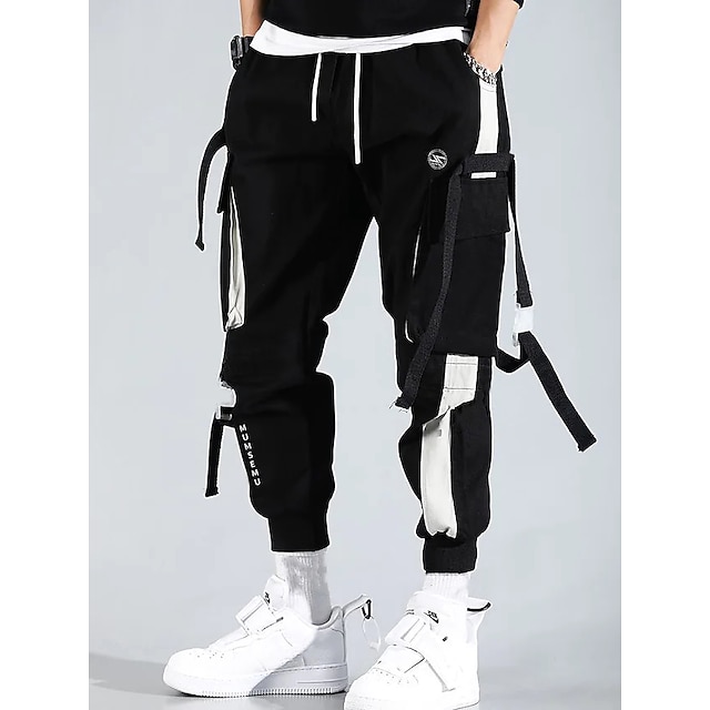 herre cargo bukser streetwear bukser med multi-lommer hiphop punk jogger sport harem bukser forår efterår