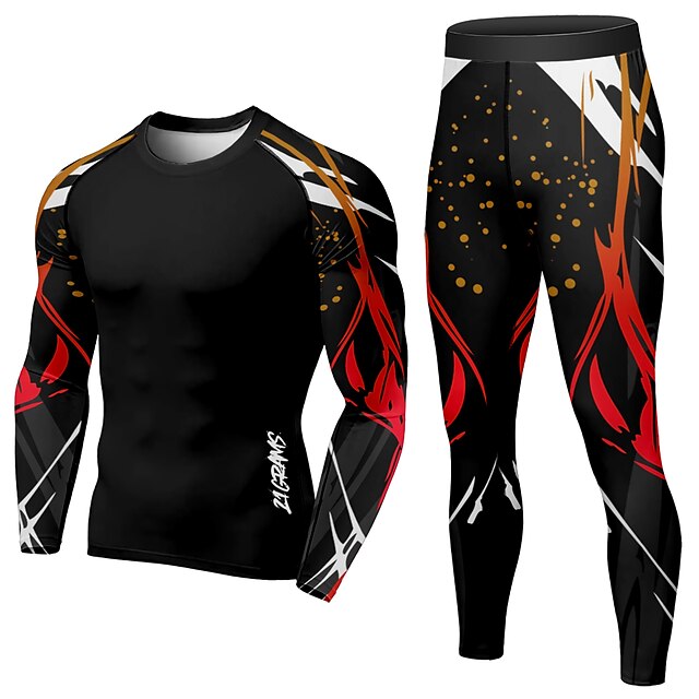 Sports & Outdoors Running, Jogging & Walking | 21Grams® Mens 2 Piece Activewear Set Geometric Compression Suit Athletic Athleisu