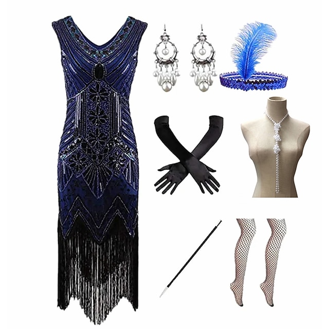  Roaring 20s 1920s Cocktail Dress Vintage Flapper Dress Prom Dress The Great Gatsby Charleston Plus Size Women's Feather Cosplay Costume New Year Christmas Party Dress Attire Christmas Party