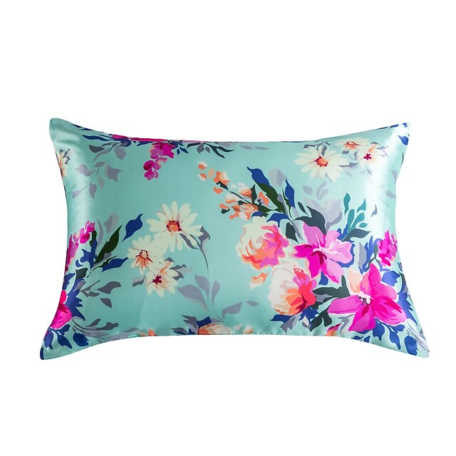 

2PCS Pillowcase Floral Print Silky Satin Standard Size Luxury Satin Pillowcase for Hair and Skin with Zipper Closure