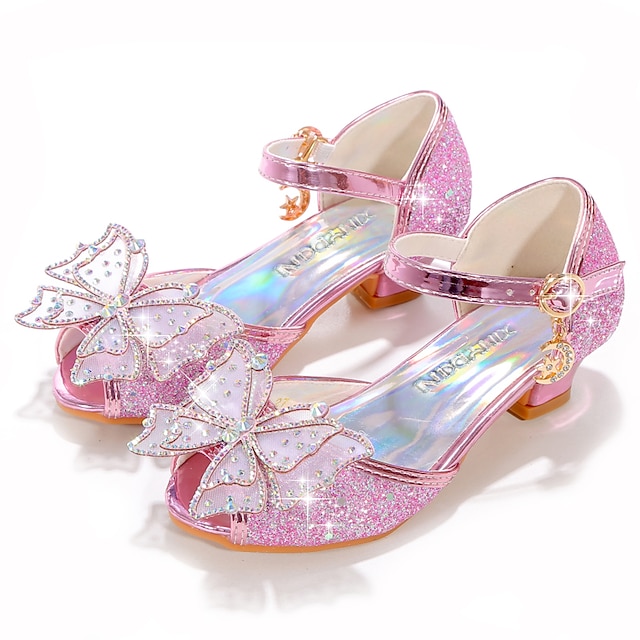 sandalias para niñas zapatos de princesa bowknot brilla goma pu purpurina cristal lentejuelas niños grandes (