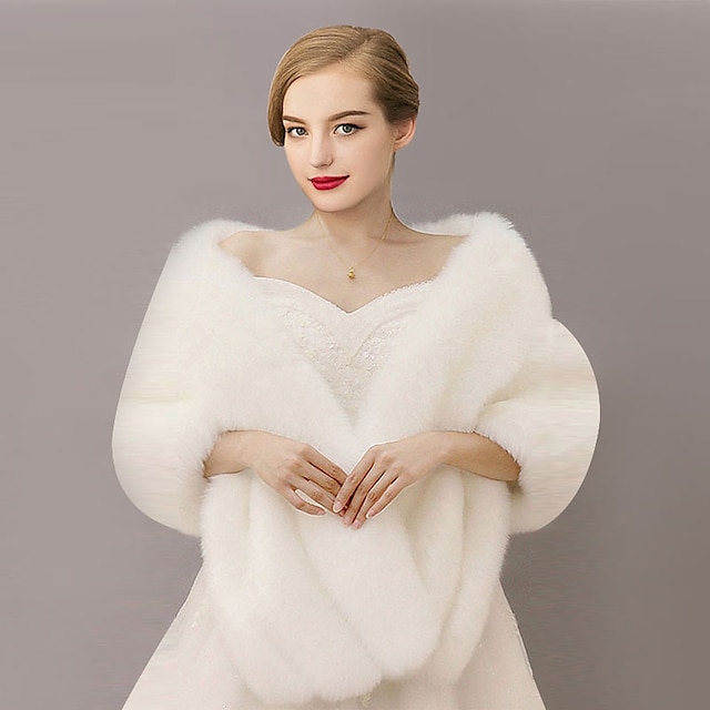  Faux Fur Wraps Shawls Women‘s Wrap Shawls Elegant Keep Warm Sleeveless Faux Fur Fall Wedding Wraps With Pure Color For Formal Winter