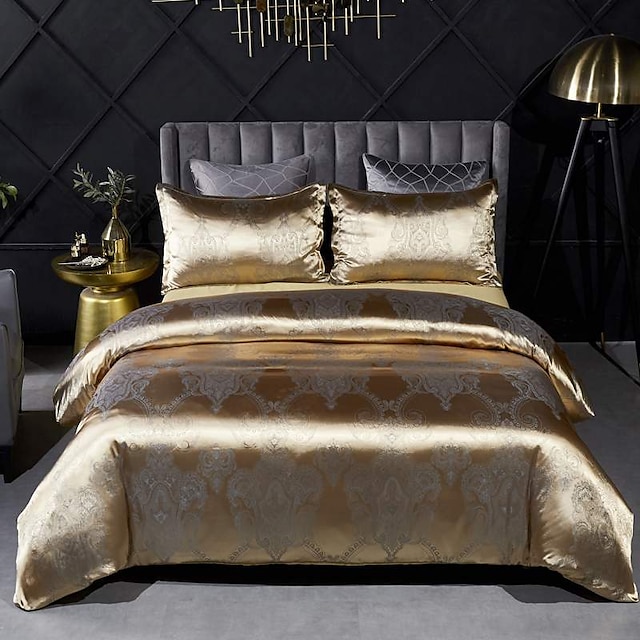  3Pc Satin Silk Duvet Cover Bedding Sets Comforter Cover with 1 Duvet Cover or Coverlet，2 Pillowcases for Double/Queen/King(1 Pillowcase for Twin/Single)，Luxury style, dry and breathable fabric