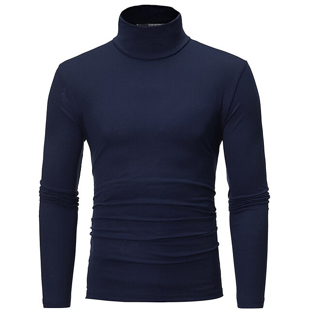 Men's T shirt Tee Turtleneck shirt Long Sleeve Shirt Plain Rolled ...