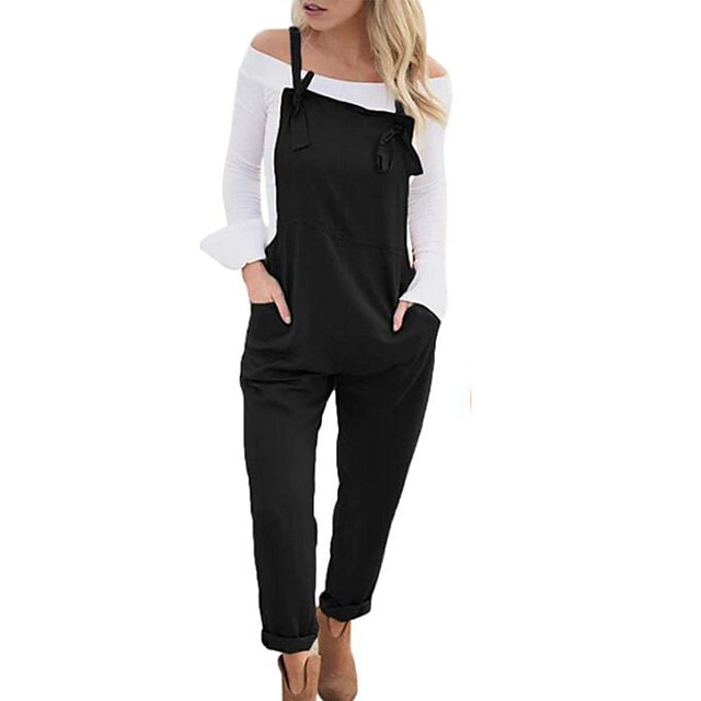 Womens Clothing Womens Bottoms | Womens Chic & Modern Streetwear Jumpsuit Slacks Pocket Full Length Pants Casual Weekend Micro-e