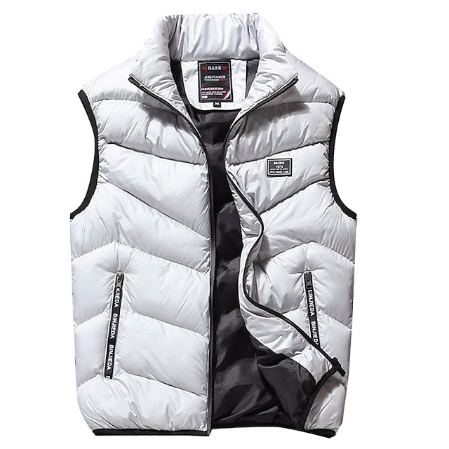  Herren Puffer Weste Weste Steppweste Strickjacke Outdoor Strasse Täglich Ausgehen Strassenmode Sport Herbst Winter Tasche Full Zip Polyester warm halten Atmungsaktiv Feste Farbe Reisverschluss