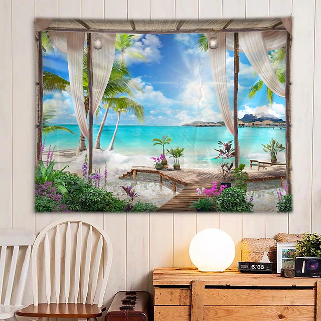 Window Landscape Wall Tapestry Art Decor Blanket Curtain Hanging Home ...