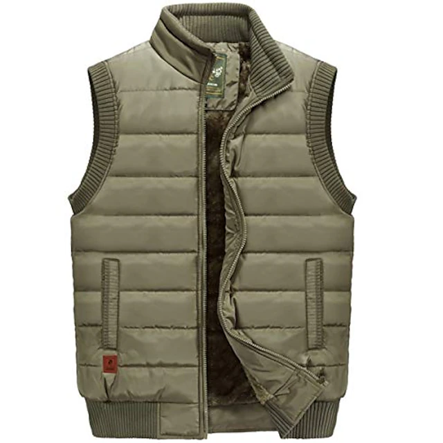 Men's Winter Coat Winter Jacket Puffer Vest Gilet Quilted Vest Cardigan Hiking Winter Polyester Windproof Warm Black khaki Army Green Dark Blue Vest 6