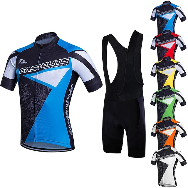  21Grams Men's Cycling Jersey with Bib Shorts Short Sleeve Mountain Bike MTB Road Bike Cycling White Green Yellow Fashion Plus Size Bike Clothing Suit 3D Pad Breathable Quick Dry Back Pocket Sweat